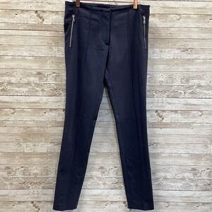 Zara Basic‎ Womens S Pants Navy Blue Straight Leg Cropped Flat Front Stretch Zip